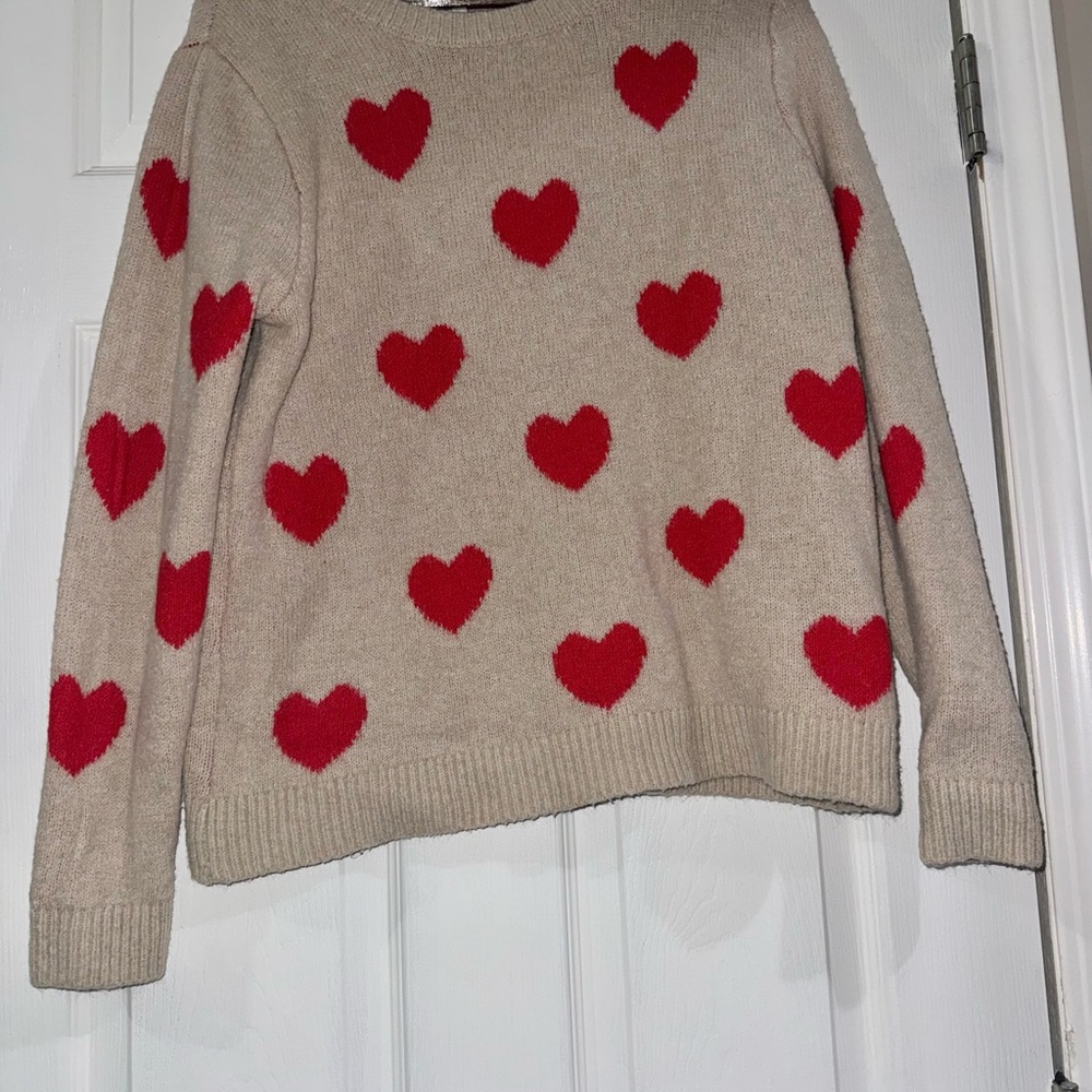 cupcakes & cashmere Beige Sweater with Red Heart Motif